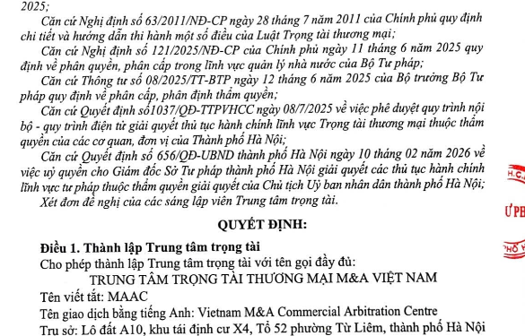 Thành lập Trung tâm Trọng tài Thương mại M&A – Lá chắn pháp lý uy tín